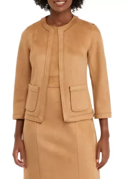 Best Pirce โค๏ธ Kasper ๐ฉ Women's Open Front Patch Pocket Scuba Suede Jacket ๐