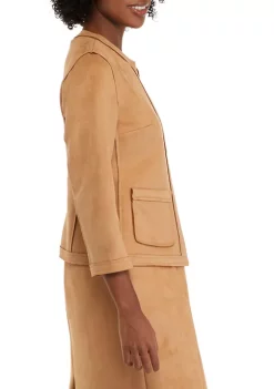 Best Pirce ❤️ Kasper 👩 Women's Open Front Patch Pocket Scuba Suede Jacket 🎁 -Southern Home Sales Shop Belk 1010
