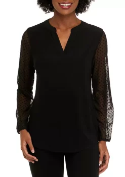 Budget 🔔 Kasper 👩 Women's Long Sleeve Lace Split Neck Tunic Top 🧨