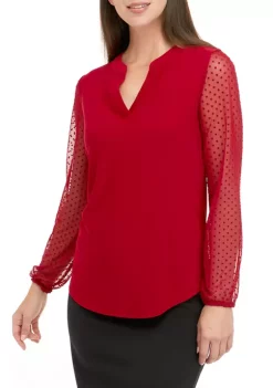 Budget 🔔 Kasper 👩 Women's Long Sleeve Lace Split Neck Tunic Top 🧨 -Southern Home Sales Shop Belk 1023