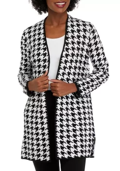 Best Pirce 🎁 Kasper 👩 Women's Long Sleeve Open Front Houndstooth Sweater 🥰 -Southern Home Sales Shop Belk 1027