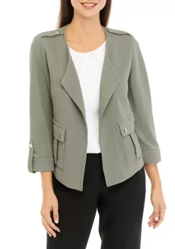 Buy 👍 Kasper 👩 Women's 3/4 Sleeve Wing Collar Crosshatch Jacket 🧨