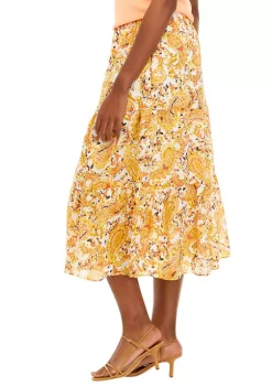 Best Sale 🎁 Kasper 👩 Women's Pull On Paisley Tiered Woven 👗 Skirt ✔️ -Southern Home Sales Shop Belk 1069