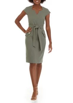 Deals 👏 Kasper 👩 Women's V-Neck Cap Sleeve Belted Crepe Sheath 👗 Dress ✨ -Southern Home Sales Shop Belk 1076