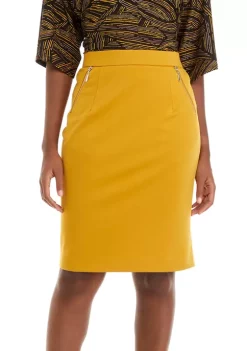 Best Sale 🤩 Kasper 👩 Women's Slim Pull On Zipper Front Ponte 👗 Skirt ⌛ -Southern Home Sales Shop Belk 1099