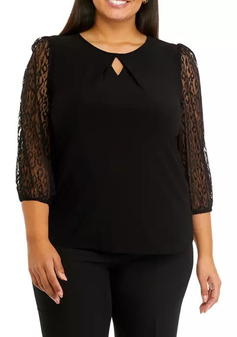 Budget ✔️ Kasper Plus Size 3/4 Sleeve Lace Top 👍 3 Budget ✔️ Kasper Plus Size 3/4 Sleeve Lace Top 👍