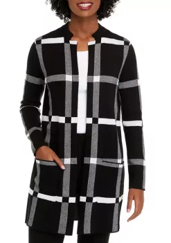 Cheapest 😀 Kasper 👩 Women's Long Sleeve Plaid Open Front Sweater ❤️