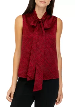 Cheapest 🔔 Kasper 👩 Women's Sleeveless Bow Neck Satin Blouse 🤩 -Southern Home Sales Shop Belk 1159