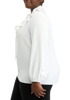 Top 10 🎉 Kasper Plus Size Long Ruffle Front Solid Chiffon Blouse ❤️ -Southern Home Sales Shop Belk 1169