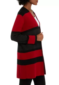 Discount ❤️ Kasper 👩 Women's Long Sleeve Color Block Open Front Sweater 🛒 -Southern Home Sales Shop Belk 1173