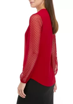 Best reviews of 👍 Kasper Petite Long Sleeve Split Neck With Point D'Espirit Blouse ✨ -Southern Home Sales Shop Belk 1185