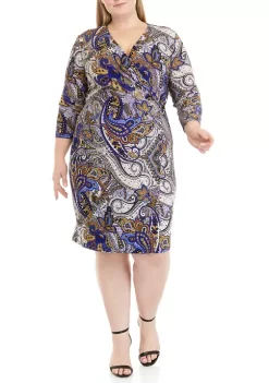 Best reviews of 😀 Kasper Plus Size 3/4 Sleeve Side Buckle Surplice Paisley Print Sheath 👗 Dress 👏