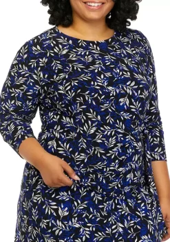 Best Sale 🤩 Kasper Plus Size Leaf Print Side Tie Top ⭐ -Southern Home Sales Shop Belk 1236
