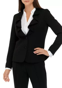 Outlet 🌟 Kasper 👩 Women's Long Sleeve Ruffle Front 2 Button Crepe Jacket 🤩 -Southern Home Sales Shop Belk 1256