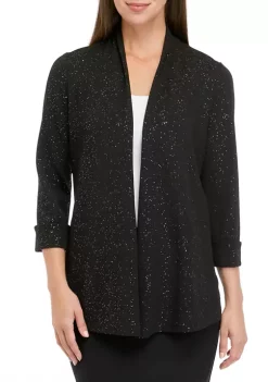 Promo 🛒 Kasper 👩 Women's 3/4 Sleeve Open Front Knit Jacquard Jacket 💯