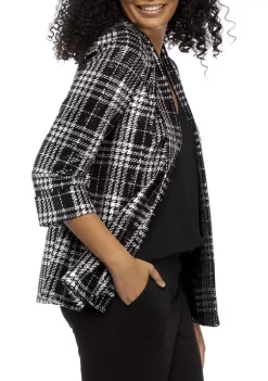 Deals 🎁 Kasper 👩 Women's Three-Quarter Sleeve Metallic Plaid Shawl Collar Blazer 🛒 -Southern Home Sales Shop Belk 1271