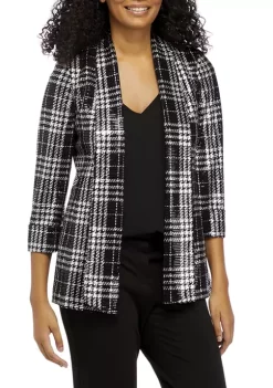 Deals 🎁 Kasper 👩 Women's Three-Quarter Sleeve Metallic Plaid Shawl Collar Blazer 🛒 -Southern Home Sales Shop Belk 1272