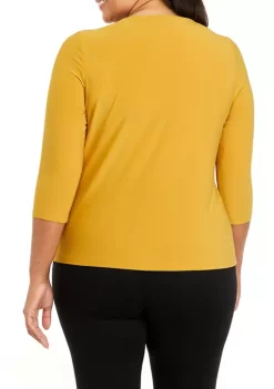 Cheapest 🔥 Kasper Plus Size 3/4 Sleeve Criss-Cross Neck Top ❤️ -Southern Home Sales Shop Belk 1274