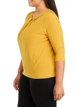 Cheapest 🔥 Kasper Plus Size 3/4 Sleeve Criss-Cross Neck Top ❤️ -Southern Home Sales Shop Belk 1275