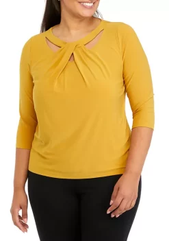 Cheapest 🔥 Kasper Plus Size 3/4 Sleeve Criss-Cross Neck Top ❤️ -Southern Home Sales Shop Belk 1276