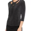 Brand new 🌟 Kasper 👩 Women's 3/4 Sleeve Cut Out Neck Glitter Knit Top ✨ -Southern Home Sales Shop Belk 1285