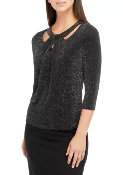 Brand new 🌟 Kasper 👩 Women's 3/4 Sleeve Cut Out Neck Glitter Knit Top ✨