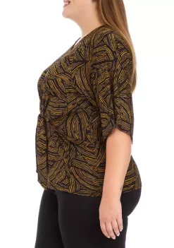 Best deal 💯 Kasper Plus Size 3/4 Sleeve Tie Front Abstract Foil Print Top ✔️ -Southern Home Sales Shop Belk 1313