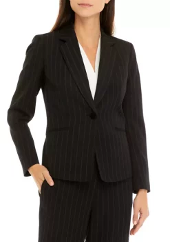 Discount 🔔 Kasper 👩 Women's Long Sleeve Pinstripe One Button Jacket 😀 -Southern Home Sales Shop Belk 1322