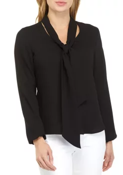 Hot Sale 🌟 Kasper 👩 Women's Long Sleeve Tie Front Chiffon Blouse 🎉 -Southern Home Sales Shop Belk 1331