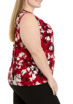 Deals 👍 Kasper Plus Size Fire Red Sleeveless Pleat Neck Floral Printed Top 😍 -Southern Home Sales Shop Belk 1334