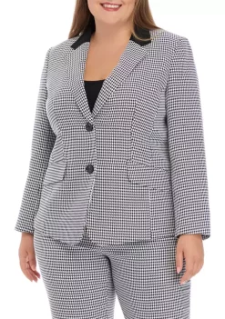 Flash Sale 🧨 Kasper Plus Size Long Sleeve Two Button Notch Collar Houndstooth Blazer ⌛