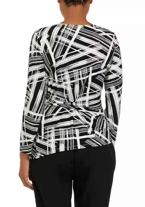 Discount โ Kasper ๐ฉ Women's 3/4 Sleeve Stripe Print Side Knot Top โค๏ธ 4 Discount โ Kasper ๐ฉ Women's 3/4 Sleeve Stripe Print Side Knot Top โค๏ธ - Image 2