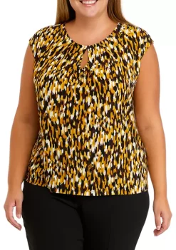 Budget 😍 Kasper Plus Size Sleeveless Keyhole Abstract Print Top ✔️