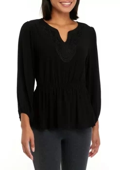 Top 10 🧨 Kasper 👩 Women's Long Sleeve Lace Trim Peplum Blouse 🧨