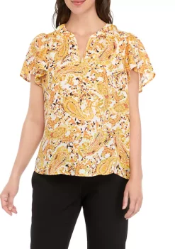 Cheap 😉 Kasper 👩 Women's Flutter Sleeve Floral Top ✔️