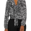 Budget ✔️ Kasper 👩 Women's Long Sleeve Ruffle Tie Front Animal Print Blouse 🔔 -Southern Home Sales Shop Belk 1368