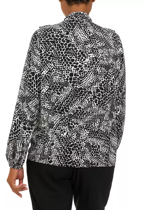 Budget โ๏ธ Kasper ๐ฉ Women's Long Sleeve Ruffle Tie Front Animal Print Blouse ๐ 4 Budget โ๏ธ Kasper ๐ฉ Women's Long Sleeve Ruffle Tie Front Animal Print Blouse ๐ - Image 2
