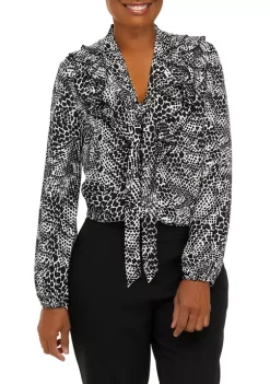 Budget โ๏ธ Kasper ๐ฉ Women's Long Sleeve Ruffle Tie Front Animal Print Blouse ๐ 9 Budget โ๏ธ Kasper ๐ฉ Women's Long Sleeve Ruffle Tie Front Animal Print Blouse ๐ -Southern Home Sales Shop Belk 1371