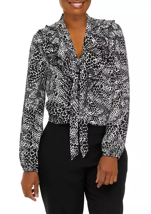 Budget โ๏ธ Kasper ๐ฉ Women's Long Sleeve Ruffle Tie Front Animal Print Blouse ๐ 6 Budget โ๏ธ Kasper ๐ฉ Women's Long Sleeve Ruffle Tie Front Animal Print Blouse ๐ - Image 4