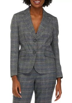 Cheapest 🥰 Kasper 👩 Women's Long Sleeve Plaid Two Button Jacket 🎁