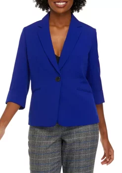 Coupon ๐ Kasper Petite Long Sleeve Roll Cuff One Button Solid Blazer ๐