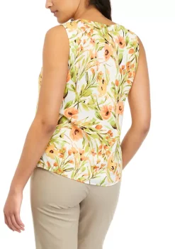 Hot Sale ❤️ Kasper Petite Sleeveless Print Pleated V-Neck Blouse ⌛ -Southern Home Sales Shop Belk 1391