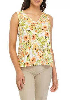 Hot Sale ❤️ Kasper Petite Sleeveless Print Pleated V-Neck Blouse ⌛ -Southern Home Sales Shop Belk 1393
