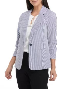 Budget ✔️ Kasper Chambray Stripe Zip Pocket Jacket 🤩 -Southern Home Sales Shop Belk 1405