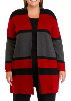 Promo 🎁 Kasper Plus Size Long Sleeve Striped Cardigan 🛒