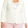 Cheap 👍 Kasper Long Sleeve Ruffle Front 2 Button Jacket ⭐ -Southern Home Sales Shop Belk 1426