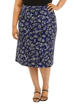 Wholesale ๐ Kasper Plus Size Leaf Print Midi ๐ Skirt ๐ฅฐ
