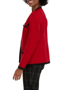 Cheapest 🛒 Kasper 👩 Women's Long Sleeve Contrast Pocket Open Front Jacket 😀 -Southern Home Sales Shop Belk 1437