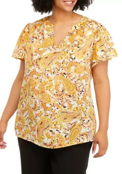 Brand new ๐ Kasper Plus Size Short Sleeve Split Neck Paisley Woven Top ๐