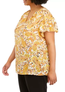 Brand new 😉 Kasper Plus Size Short Sleeve Split Neck Paisley Woven Top 😀 -Southern Home Sales Shop Belk 1441